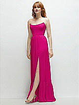 Side View Thumbnail - Think Pink Strapless Cat-Eye Corset Maxi Dress with Ruffle Hem A-Line Skirt