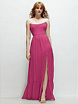 Front View Thumbnail - Tea Rose Strapless Cat-Eye Corset Maxi Dress with Ruffle Hem A-Line Skirt