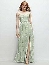 Front View Thumbnail - Vintage Primrose Sage Strapless Cat-Eye Corset Maxi Dress with Ruffle Hem A-Line Skirt