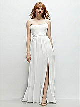 Front View Thumbnail - White Strapless Cat-Eye Corset Maxi Dress with Ruffle Hem A-Line Skirt