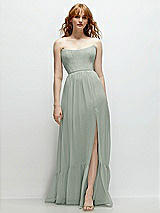 Front View Thumbnail - Willow Green Strapless Cat-Eye Corset Maxi Dress with Ruffle Hem A-Line Skirt