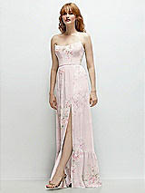 Side View Thumbnail - Watercolor Print Strapless Cat-Eye Corset Maxi Dress with Ruffle Hem A-Line Skirt