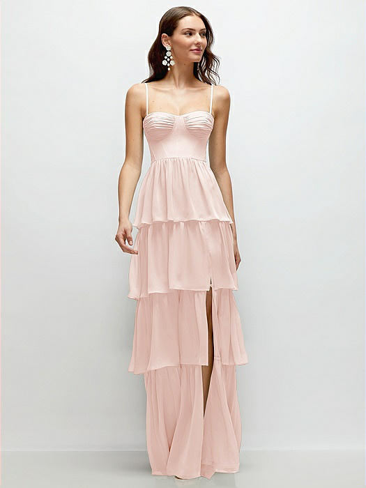 Bustier-Style Chiffon Tiered Ruffle Maxi Dress with Adjustable Straps