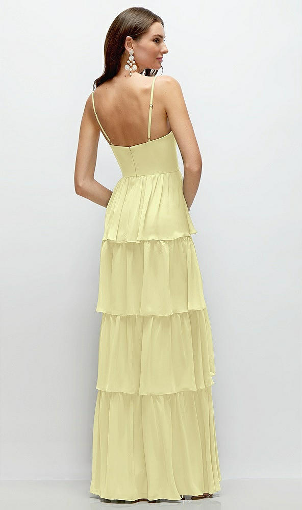 Back View - Butter Yellow Bustier-Style Chiffon Tiered Ruffle Maxi Dress with Adjustable Straps