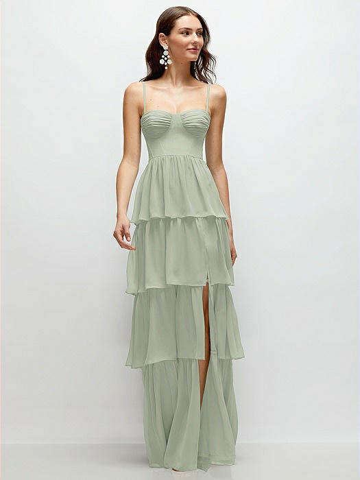 Bustier-Style Chiffon Tiered Ruffle Maxi Dress with Adjustable Straps