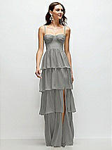 Front View Thumbnail - Chelsea Gray Bustier-Style Chiffon Tiered Ruffle Maxi Dress with Adjustable Straps