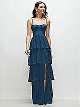 Front View Thumbnail - Dusk Blue Bustier-Style Chiffon Tiered Ruffle Maxi Dress with Adjustable Straps