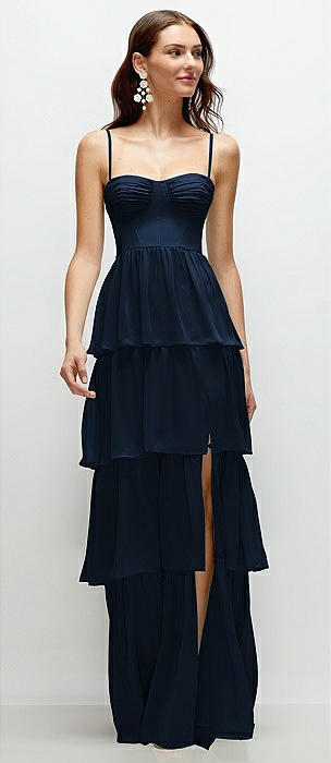 Bustier-Style Chiffon Tiered Ruffle Maxi Dress with Adjustable Straps