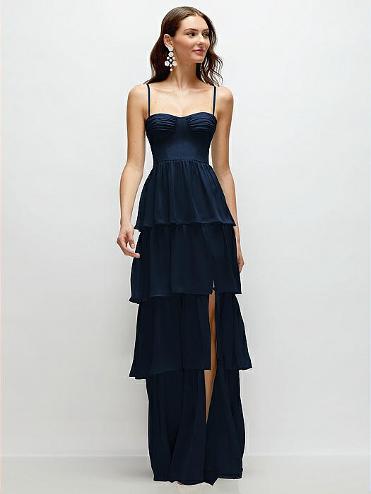 Bustier-Style Chiffon Tiered Ruffle Maxi Dress with Adjustable Straps