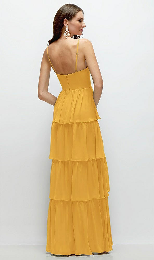 Back View - NYC Yellow Bustier-Style Chiffon Tiered Ruffle Maxi Dress with Adjustable Straps