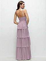 Rear View Thumbnail - Suede Rose Bustier-Style Chiffon Tiered Ruffle Maxi Dress with Adjustable Straps