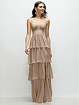 Front View Thumbnail - Topaz Bustier-Style Chiffon Tiered Ruffle Maxi Dress with Adjustable Straps