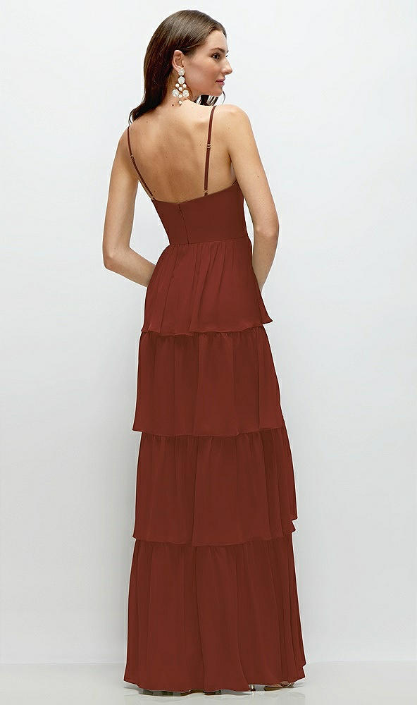 Back View - Auburn Moon Bustier-Style Chiffon Tiered Ruffle Maxi Dress with Adjustable Straps