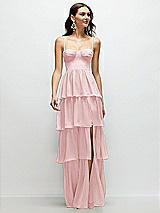 Front View Thumbnail - Ballet Pink Bustier-Style Chiffon Tiered Ruffle Maxi Dress with Adjustable Straps