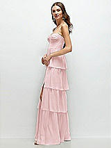 Side View Thumbnail - Ballet Pink Bustier-Style Chiffon Tiered Ruffle Maxi Dress with Adjustable Straps