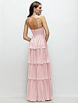 Rear View Thumbnail - Ballet Pink Bustier-Style Chiffon Tiered Ruffle Maxi Dress with Adjustable Straps