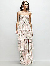 Front View Thumbnail - Blush Garden Bustier-Style Chiffon Tiered Ruffle Maxi Dress with Adjustable Straps