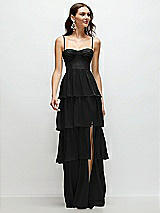 Front View Thumbnail - Black Bustier-Style Chiffon Tiered Ruffle Maxi Dress with Adjustable Straps