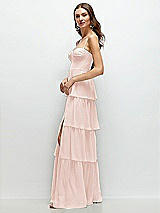 Side View Thumbnail - Blush Bustier-Style Chiffon Tiered Ruffle Maxi Dress with Adjustable Straps