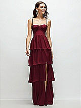 Front View Thumbnail - Burgundy Bustier-Style Chiffon Tiered Ruffle Maxi Dress with Adjustable Straps