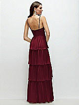 Rear View Thumbnail - Burgundy Bustier-Style Chiffon Tiered Ruffle Maxi Dress with Adjustable Straps