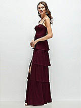 Side View Thumbnail - Cabernet Bustier-Style Chiffon Tiered Ruffle Maxi Dress with Adjustable Straps