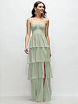 Front View Thumbnail - Celadon Bustier-Style Chiffon Tiered Ruffle Maxi Dress with Adjustable Straps