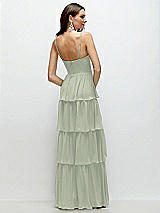 Rear View Thumbnail - Celadon Bustier-Style Chiffon Tiered Ruffle Maxi Dress with Adjustable Straps