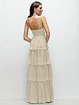 Rear View Thumbnail - Champagne Bustier-Style Chiffon Tiered Ruffle Maxi Dress with Adjustable Straps