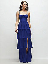 Front View Thumbnail - Cobalt Blue Bustier-Style Chiffon Tiered Ruffle Maxi Dress with Adjustable Straps