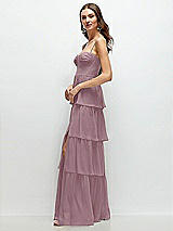 Side View Thumbnail - Dusty Rose Bustier-Style Chiffon Tiered Ruffle Maxi Dress with Adjustable Straps