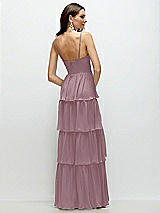 Rear View Thumbnail - Dusty Rose Bustier-Style Chiffon Tiered Ruffle Maxi Dress with Adjustable Straps