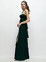 Side View Thumbnail - Evergreen Bustier-Style Chiffon Tiered Ruffle Maxi Dress with Adjustable Straps