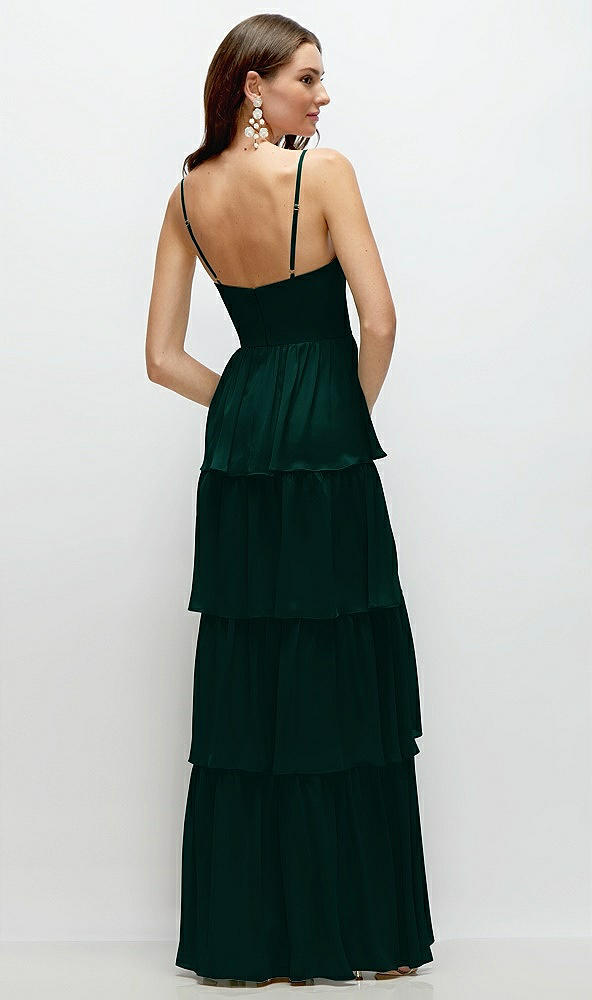 Back View - Evergreen Bustier-Style Chiffon Tiered Ruffle Maxi Dress with Adjustable Straps