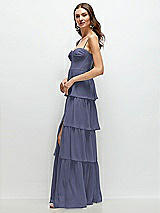 Side View Thumbnail - French Blue Bustier-Style Chiffon Tiered Ruffle Maxi Dress with Adjustable Straps