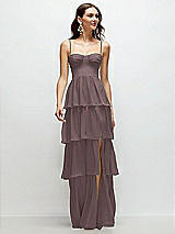 Front View Thumbnail - French Truffle Bustier-Style Chiffon Tiered Ruffle Maxi Dress with Adjustable Straps