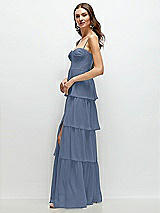 Side View Thumbnail - Larkspur Blue Bustier-Style Chiffon Tiered Ruffle Maxi Dress with Adjustable Straps