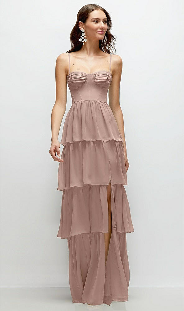 Front View - Neu Nude Bustier-Style Chiffon Tiered Ruffle Maxi Dress with Adjustable Straps