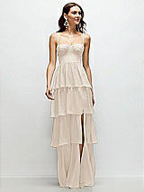 Front View Thumbnail - Oat Bustier-Style Chiffon Tiered Ruffle Maxi Dress with Adjustable Straps