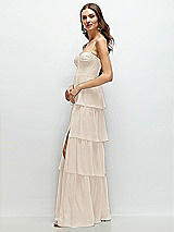 Side View Thumbnail - Oat Bustier-Style Chiffon Tiered Ruffle Maxi Dress with Adjustable Straps