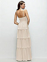 Rear View Thumbnail - Oat Bustier-Style Chiffon Tiered Ruffle Maxi Dress with Adjustable Straps