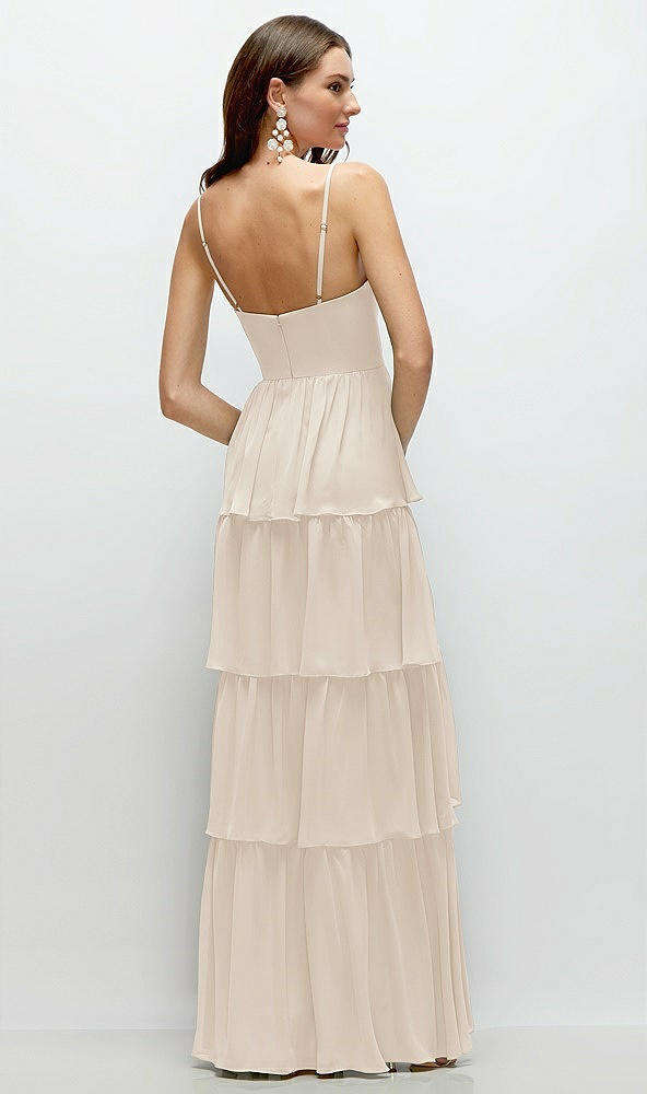 Back View - Oat Bustier-Style Chiffon Tiered Ruffle Maxi Dress with Adjustable Straps