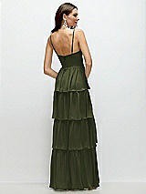 Rear View Thumbnail - Olive Green Bustier-Style Chiffon Tiered Ruffle Maxi Dress with Adjustable Straps