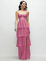 Front View Thumbnail - Orchid Pink Bustier-Style Chiffon Tiered Ruffle Maxi Dress with Adjustable Straps