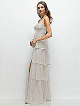 Side View Thumbnail - Oyster Bustier-Style Chiffon Tiered Ruffle Maxi Dress with Adjustable Straps