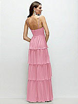 Rear View Thumbnail - Peony Pink Bustier-Style Chiffon Tiered Ruffle Maxi Dress with Adjustable Straps