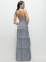 Rear View Thumbnail - Platinum Bustier-Style Chiffon Tiered Ruffle Maxi Dress with Adjustable Straps