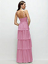 Rear View Thumbnail - Powder Pink Bustier-Style Chiffon Tiered Ruffle Maxi Dress with Adjustable Straps