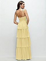 Rear View Thumbnail - Pale Yellow Bustier-Style Chiffon Tiered Ruffle Maxi Dress with Adjustable Straps