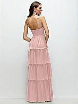 Rear View Thumbnail - Rose - PANTONE Rose Quartz Bustier-Style Chiffon Tiered Ruffle Maxi Dress with Adjustable Straps